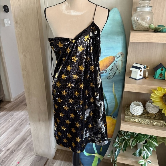Sam Edelman Black and Gold Sequin Dress - Picture 1 of 6
